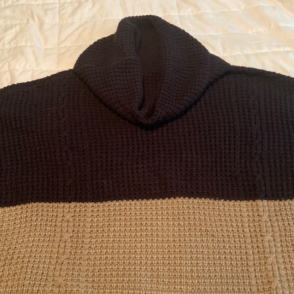 Tan and blue poncho sweater